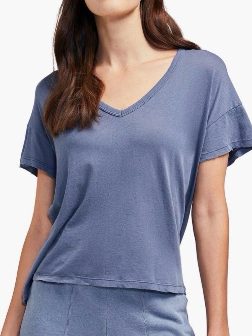 Wildfox Relaxed V-Neck Tee in Dusty Blue Gray Chrissy T-shirt